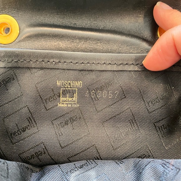 Moschino Mini black nylon and leather purse with gold trim. - Picture 7 of 7